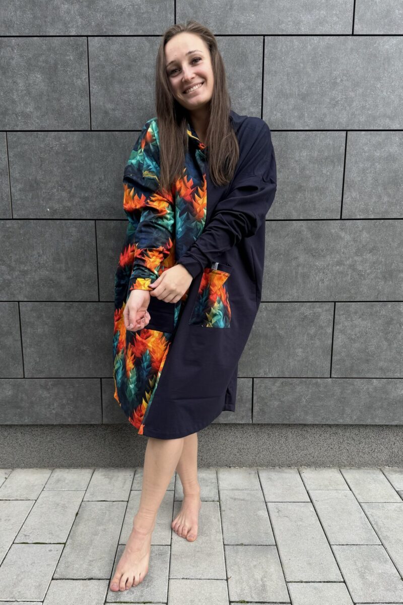 Poncho LONG Geometryczne Drzewa