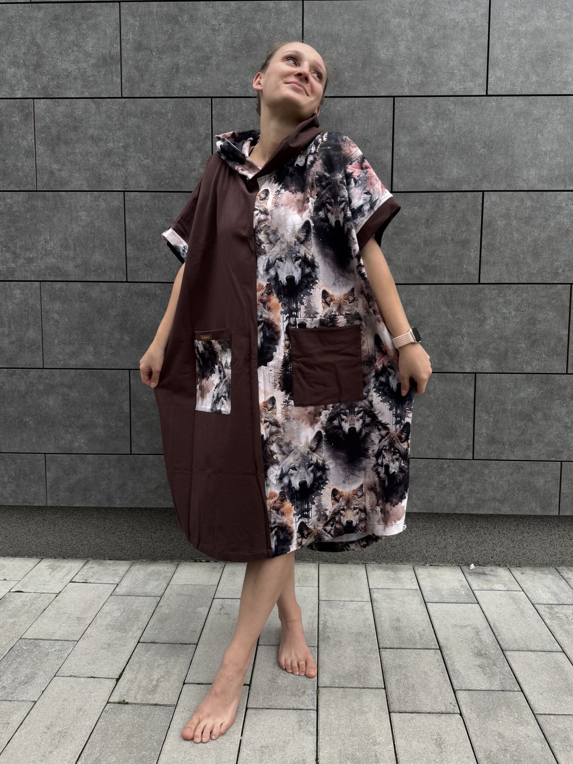 Poncho CLASSIC Brązowe WILKI - obrazek 3