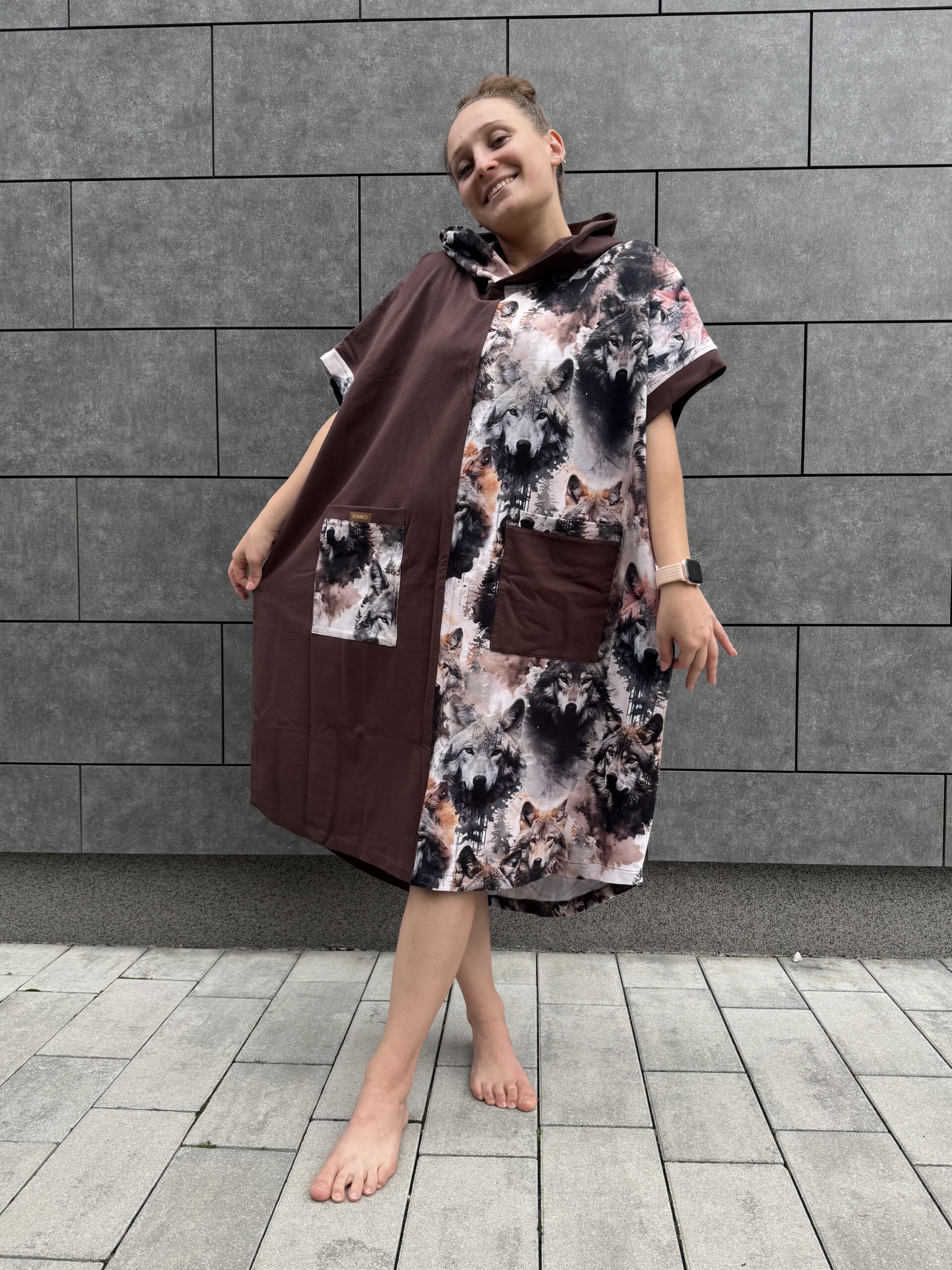 Poncho CLASSIC Brązowe WILKI - obrazek 2